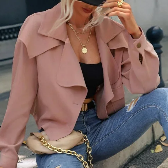 Pink button down  lapel neck jacket casual - Picture 2 of 7